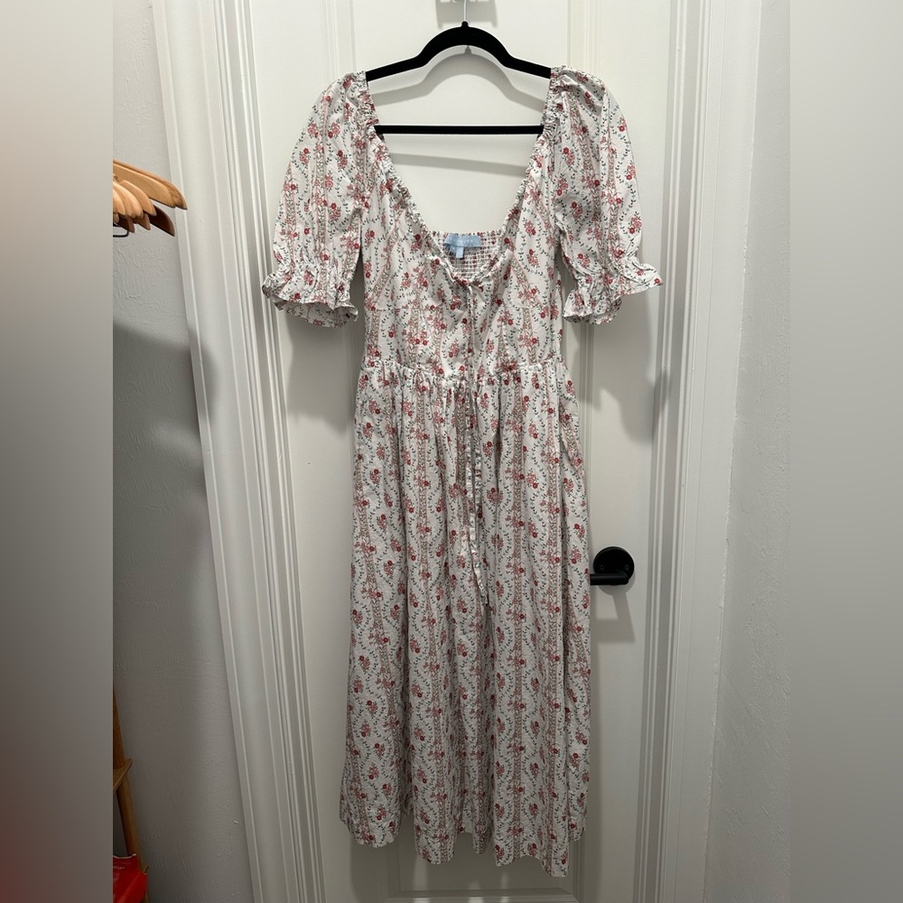 Hill House Ophelia Dress Size M Pink Vine Stripe Cotton